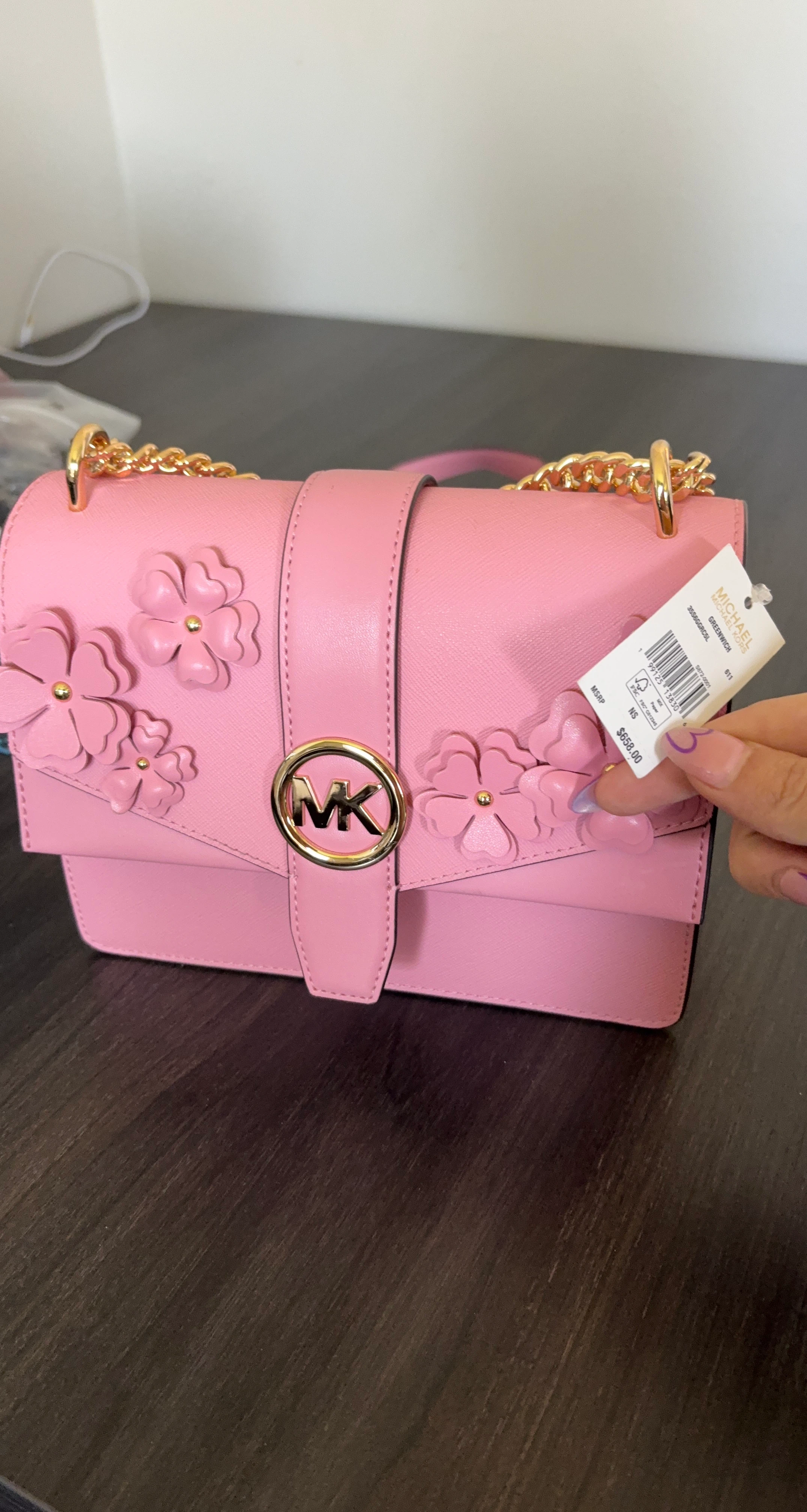 Michael Kors Greenwich Pink Flower Chain Shoulder Bag - photo 2