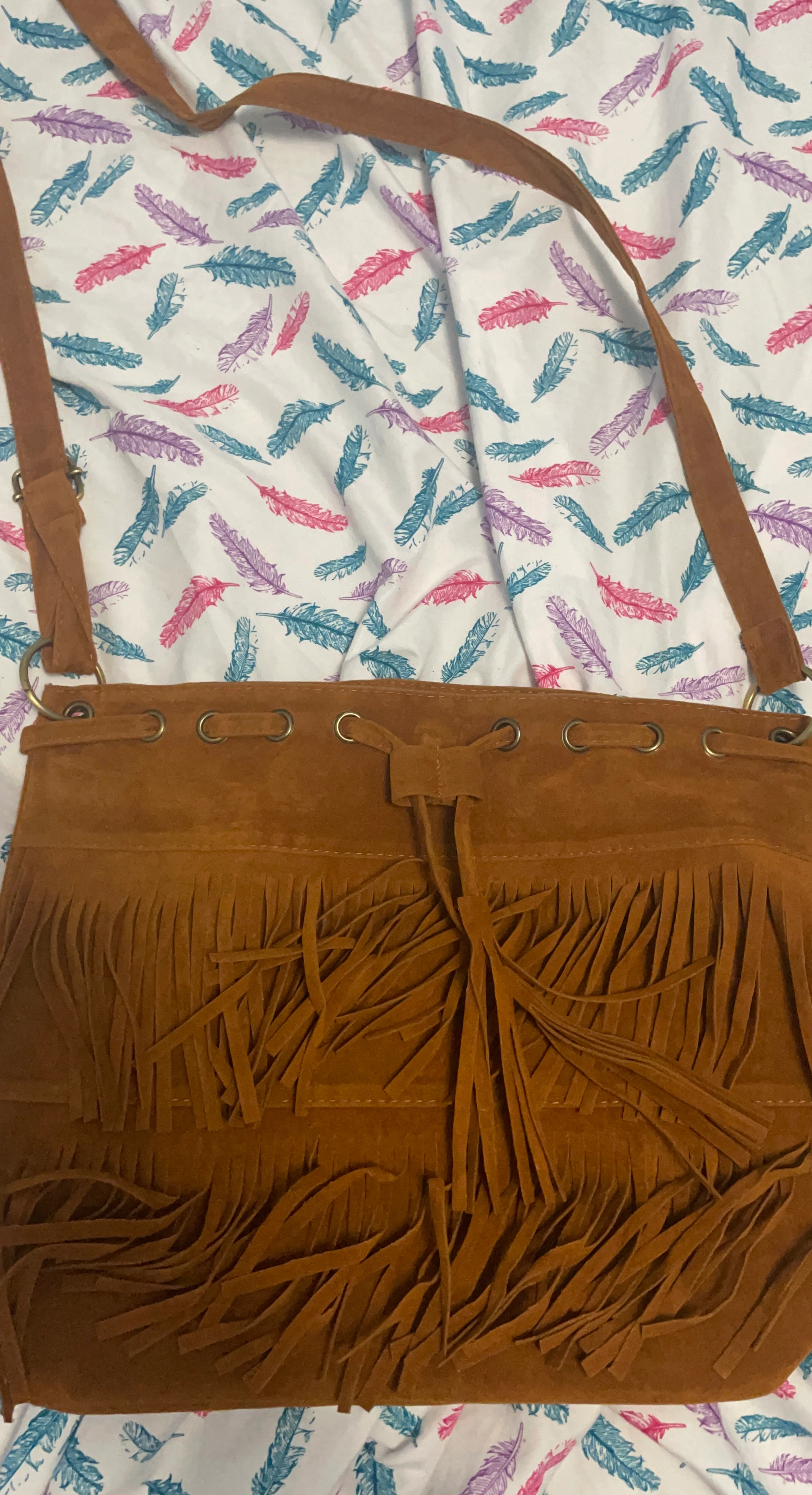 Brown Suede Fringe Shoulder Bag