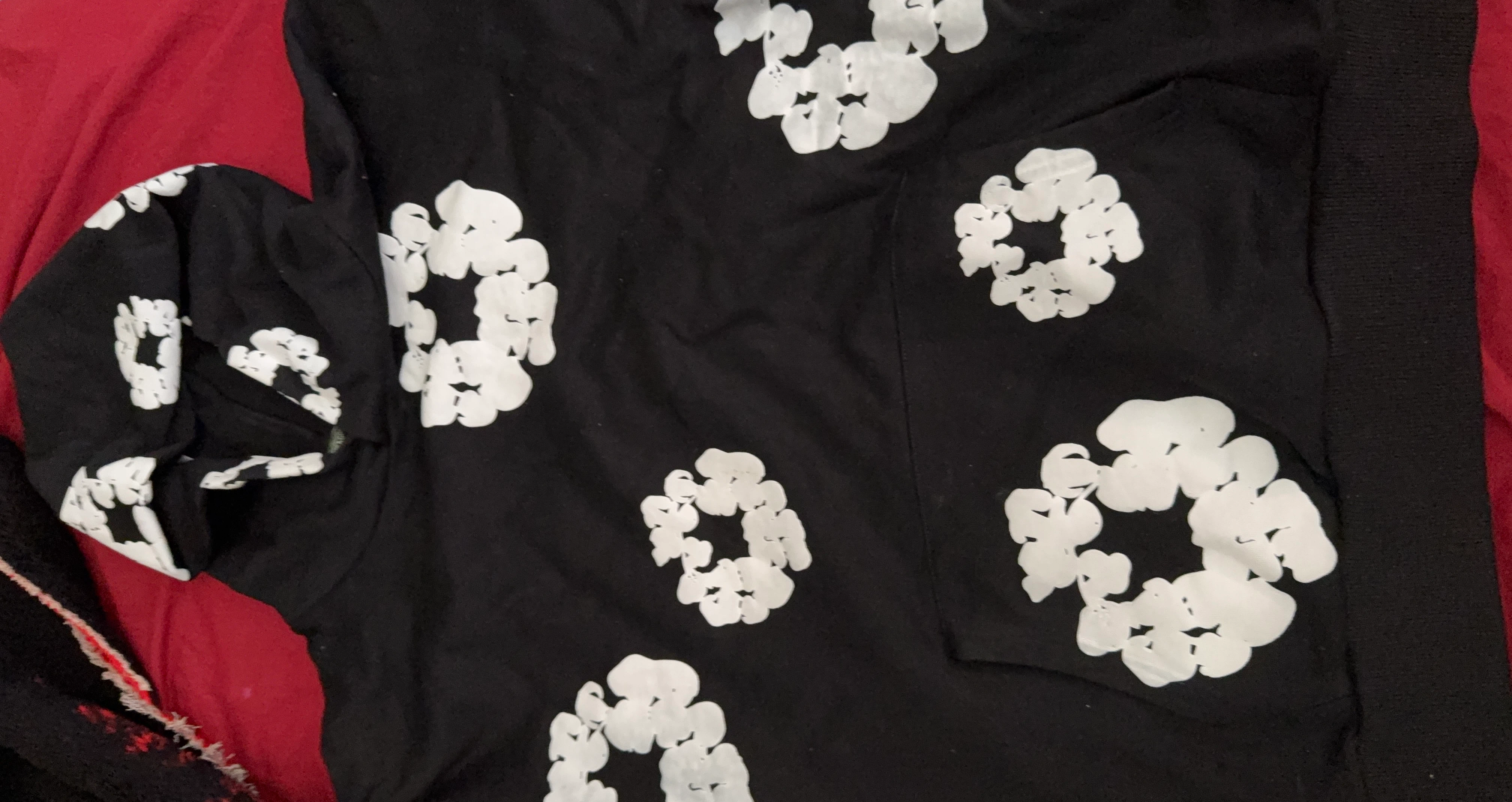 Black hoodie with white floral print