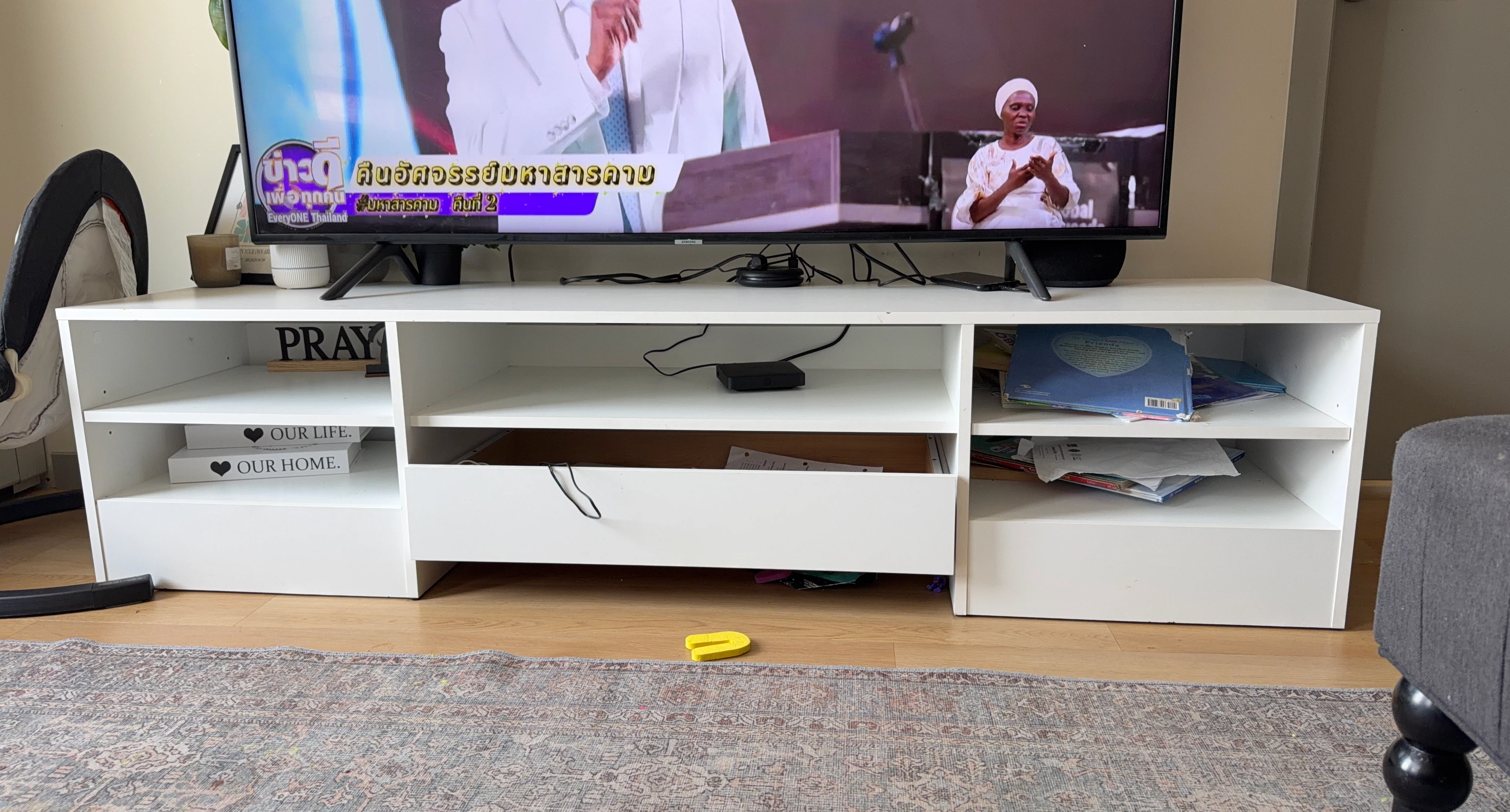 White TV Stand with Storage
