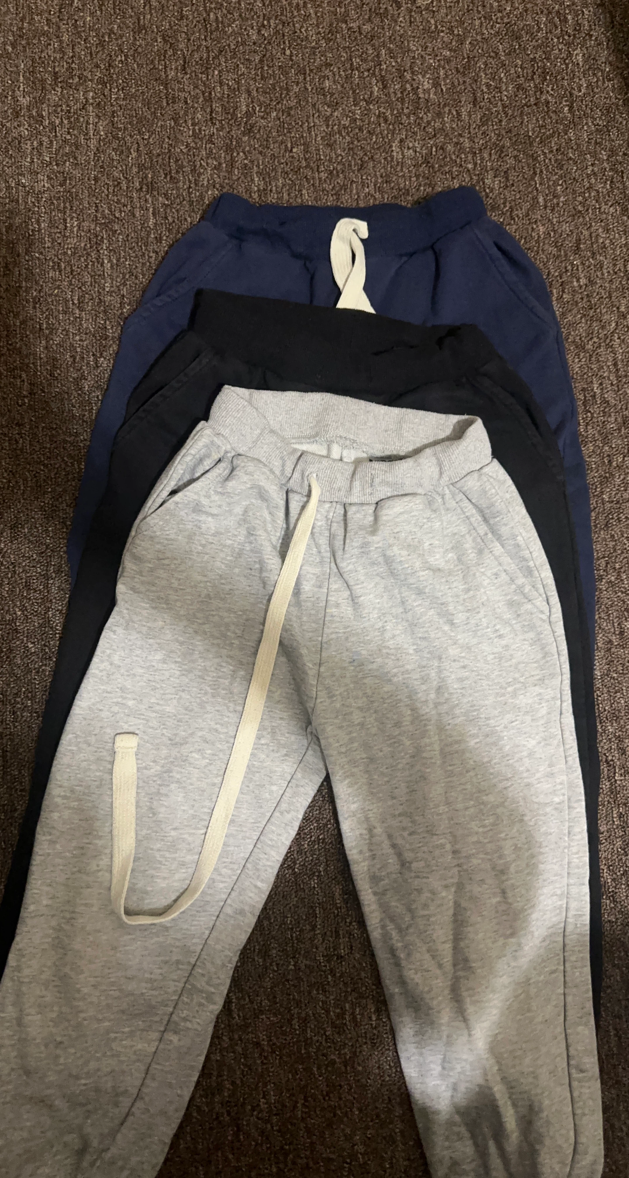 Three Pairs of Sweatpants - Navy, Black, Grey