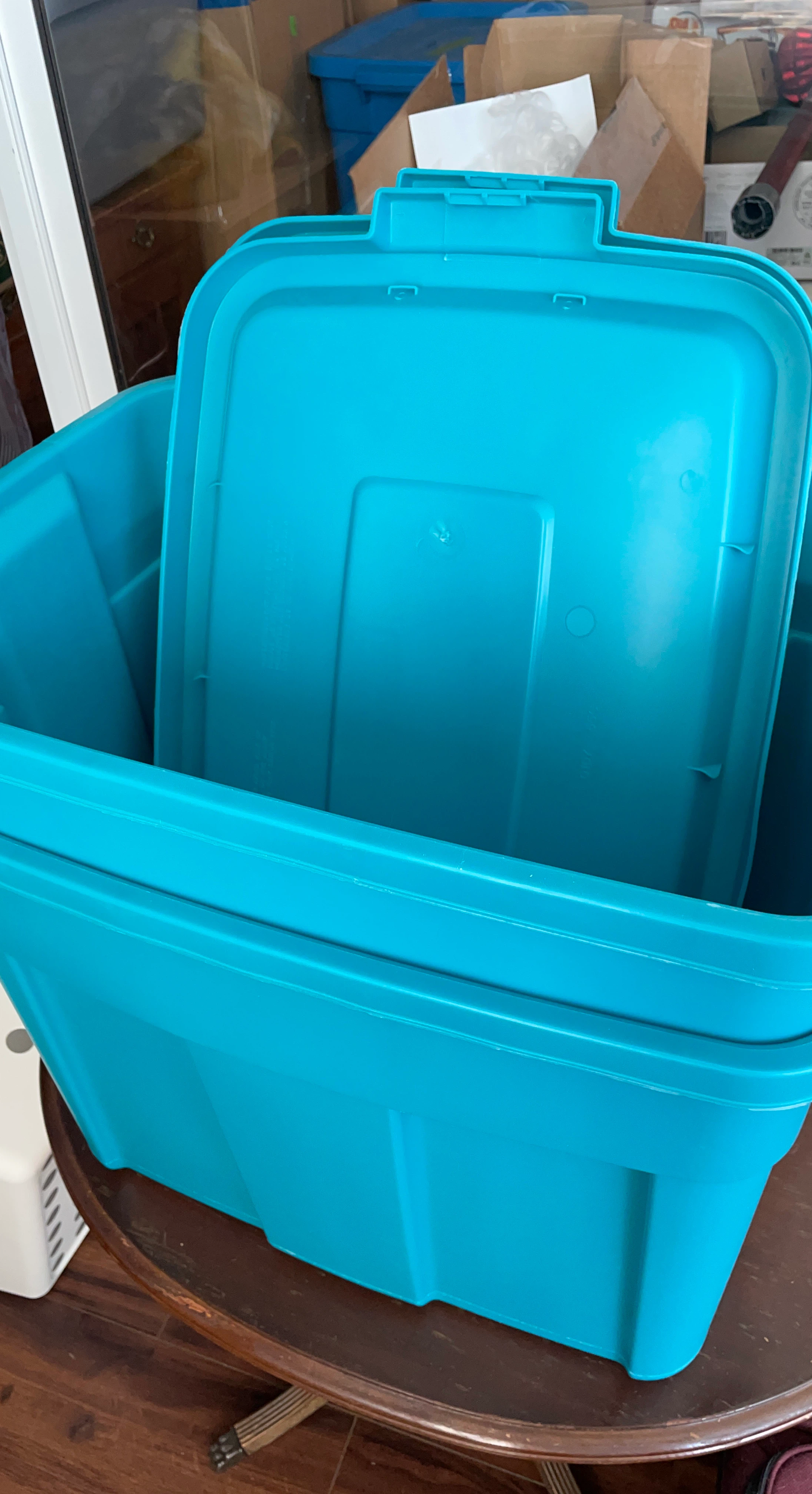 2 Turquoise Storage Bins with Lids