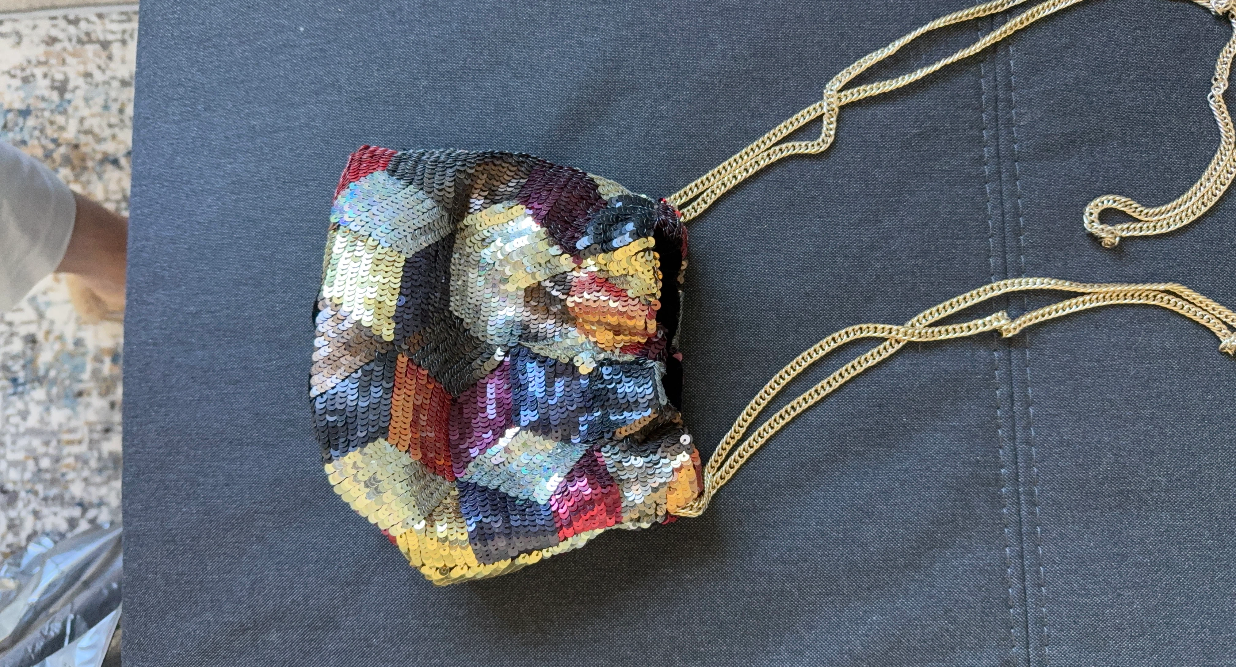 Sequin Clutch with Gold Chain