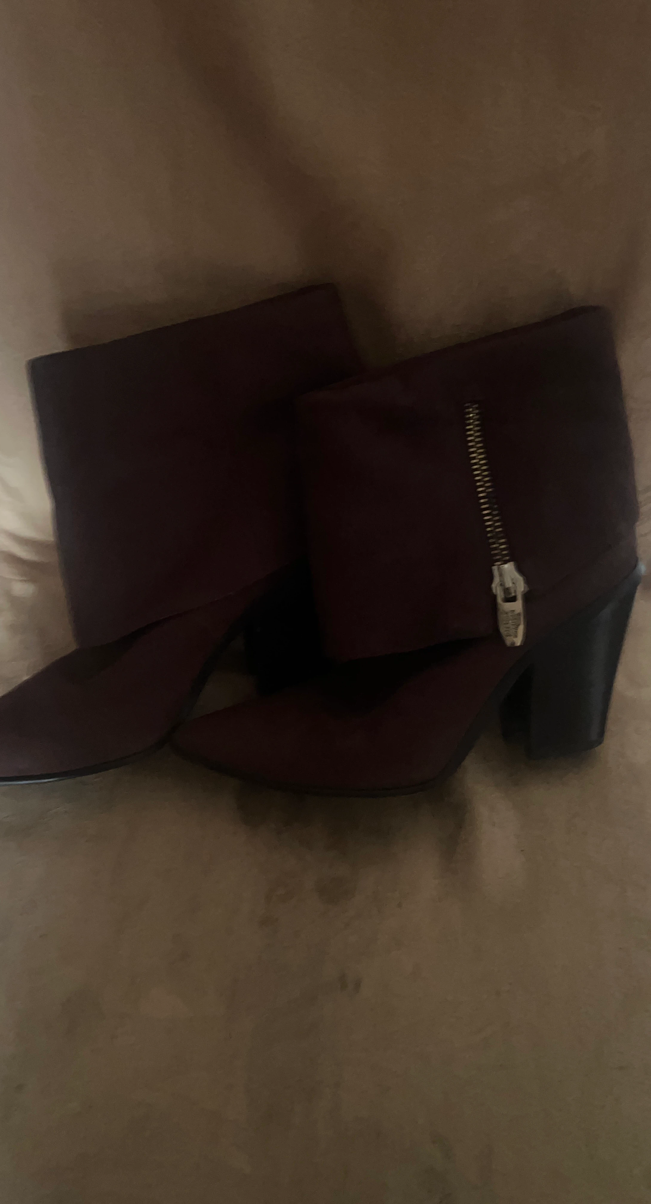 Maroon Suede Fold-Over Ankle Boots with Zipper Accent
