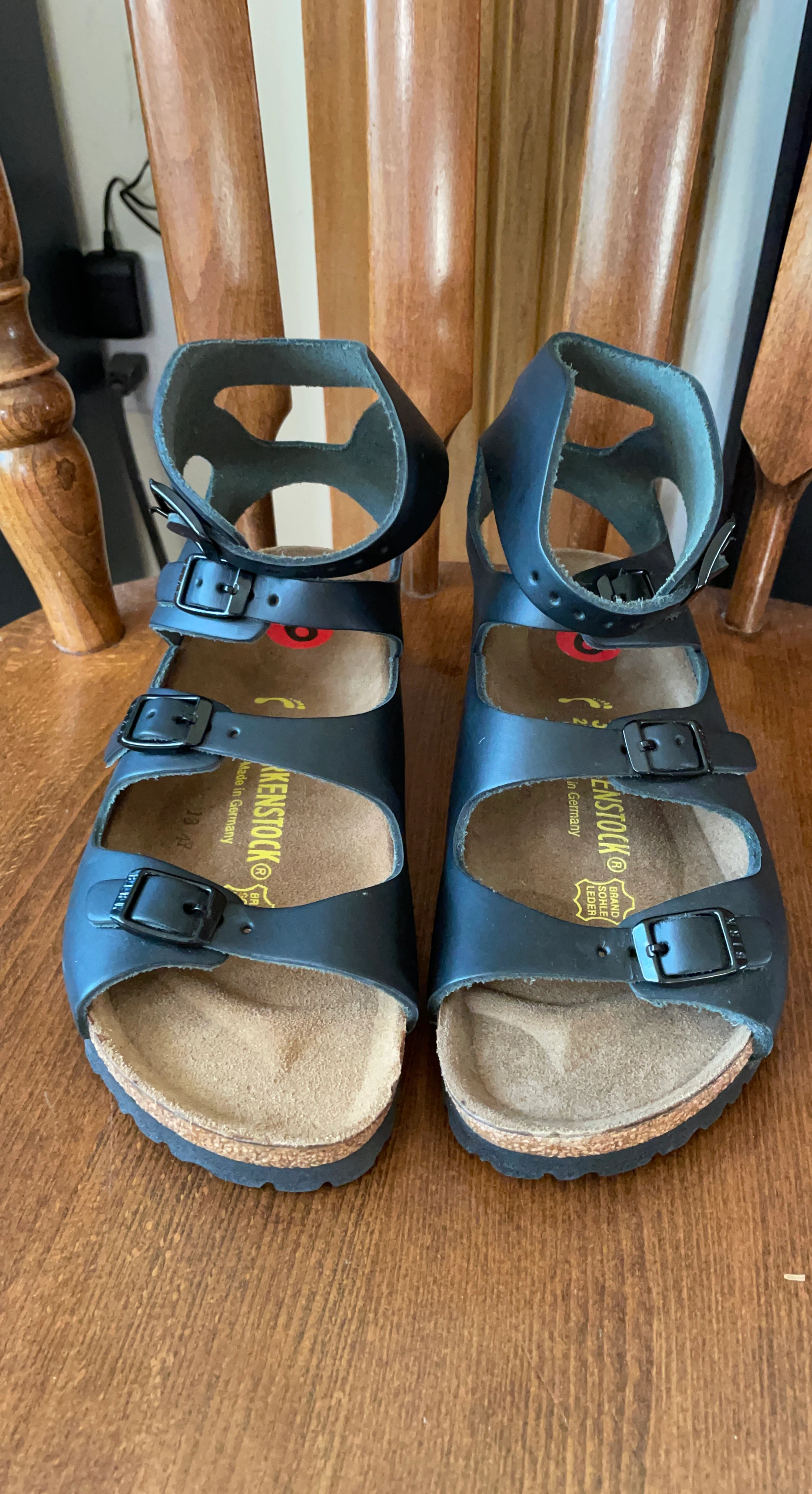 Birkenstock Black Leather Ankle Strap Sandals