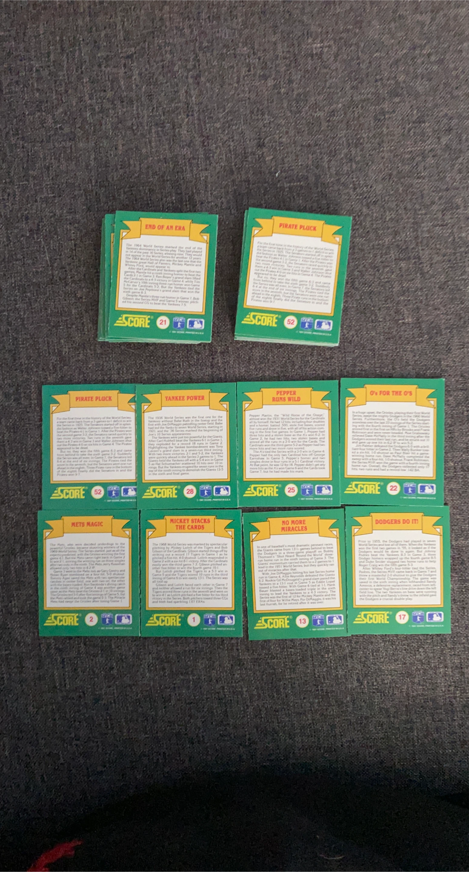 1991 Score Baseball trivia World Series cards