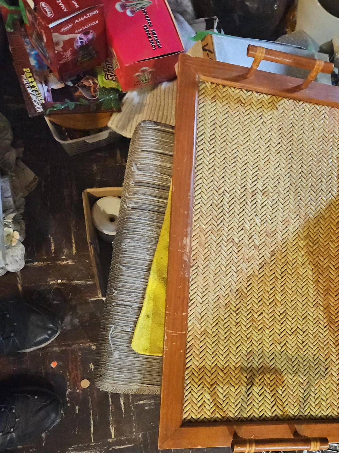 Wooden Tray with Woven Insert