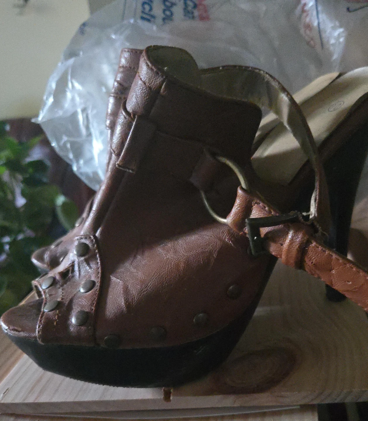 Brown Studded Platform Heeled Sandals Size 10