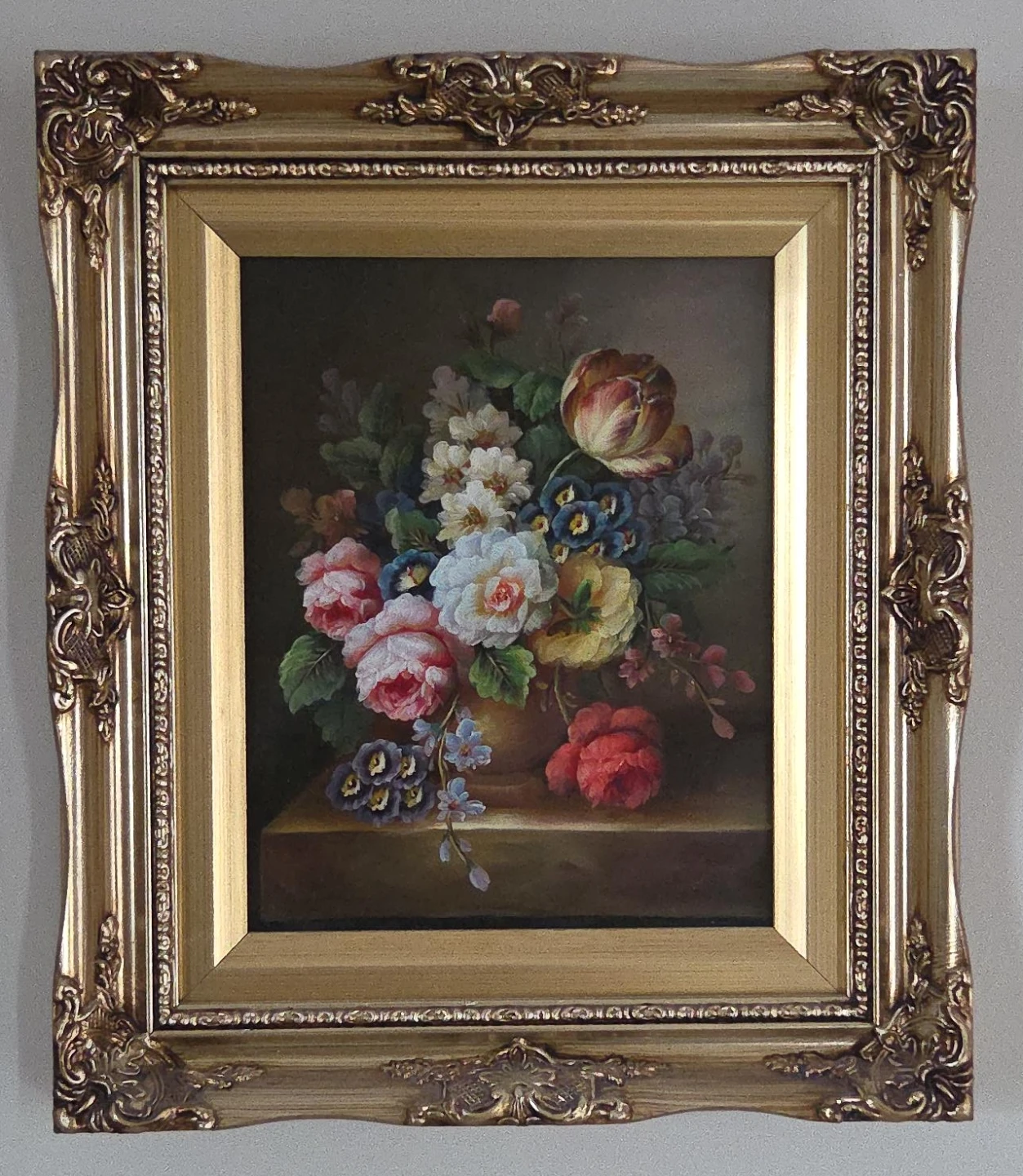 Framed Oil Painting of Flowers