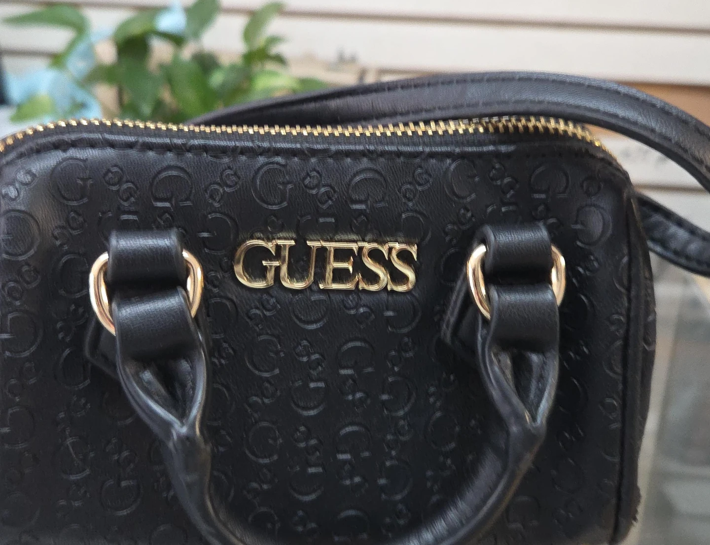 Black Guess Embossed Satchel Handbag