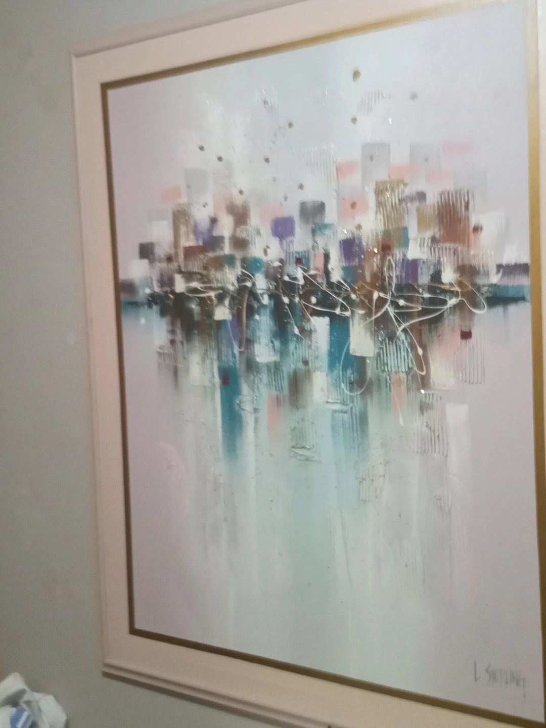 Framed Abstract Cityscape Painting