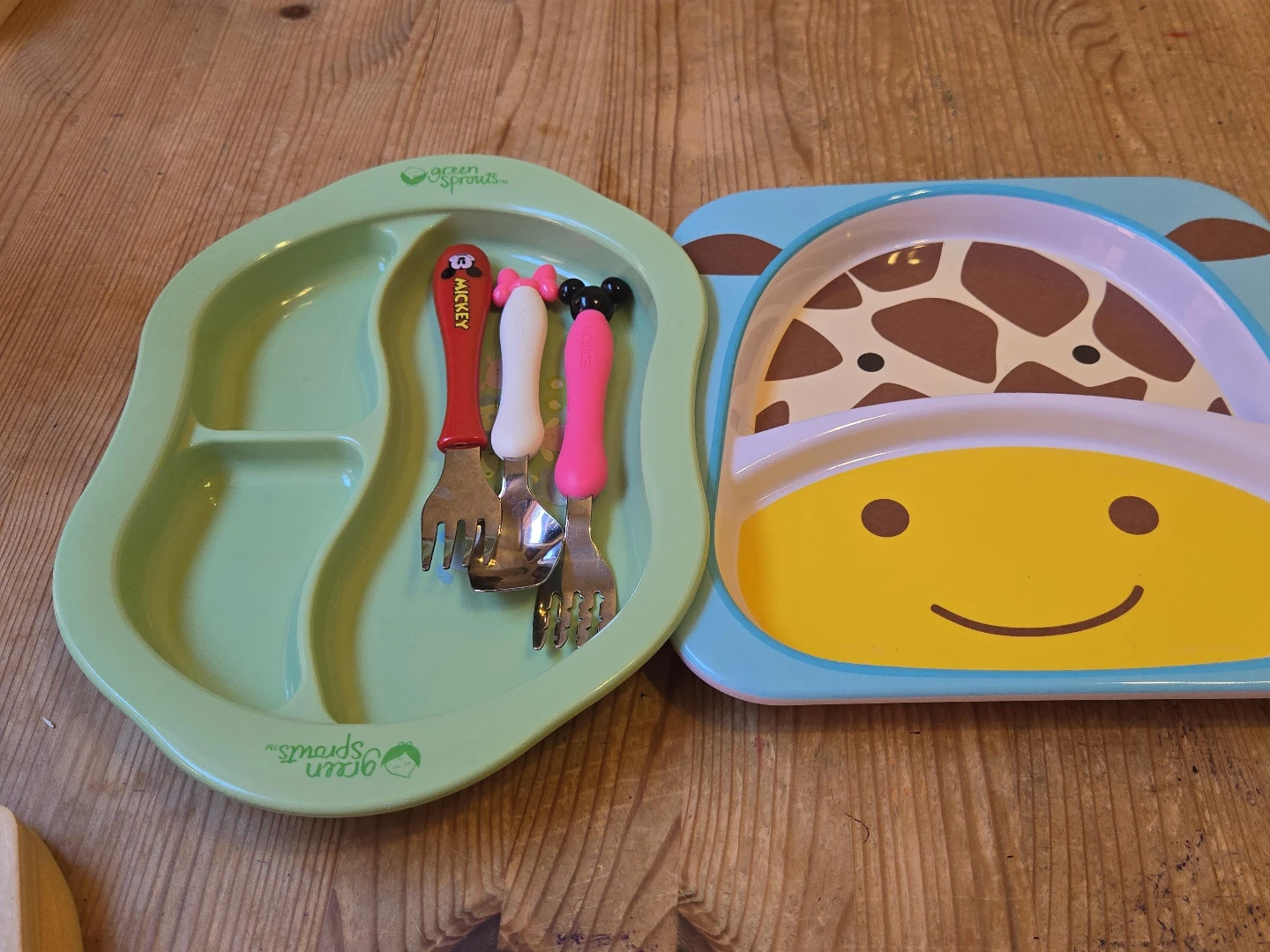 Green Sprouts Divided Plate and Mickey Mouse Utensils Set