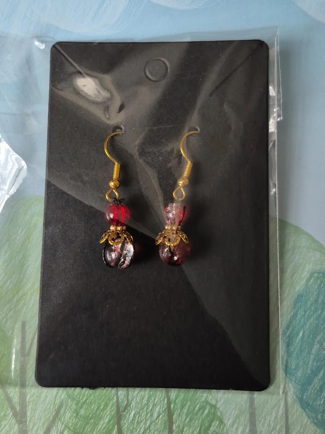 Red Beaded Dangle Earrings
