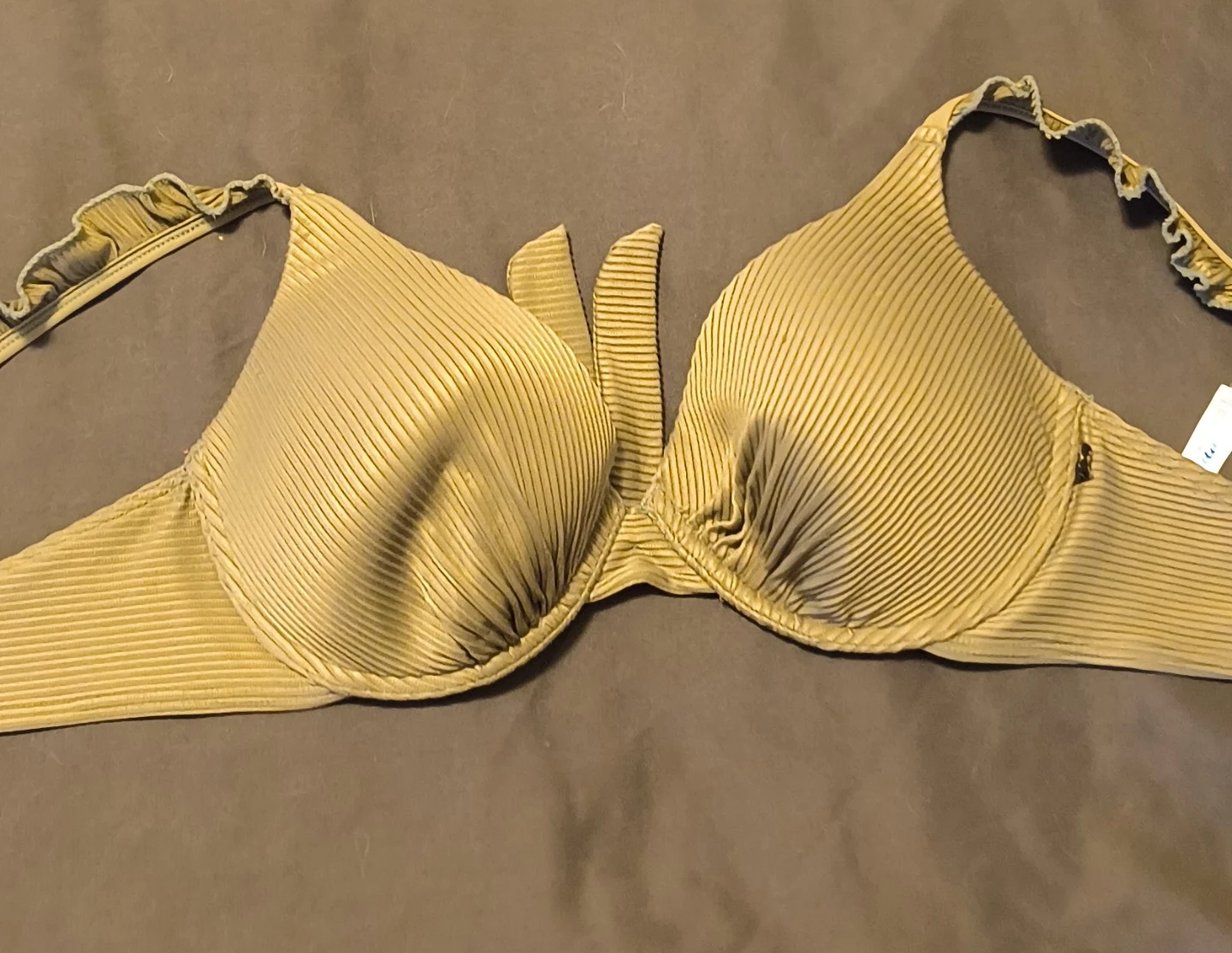 Ribbed Bikini Top with Ruffle Straps
