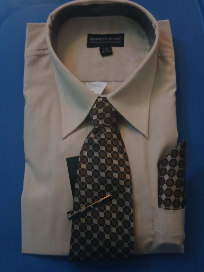 Kenneth Blake Men's Dress Shirt & Tie Set - Tan - L (15-15.5)