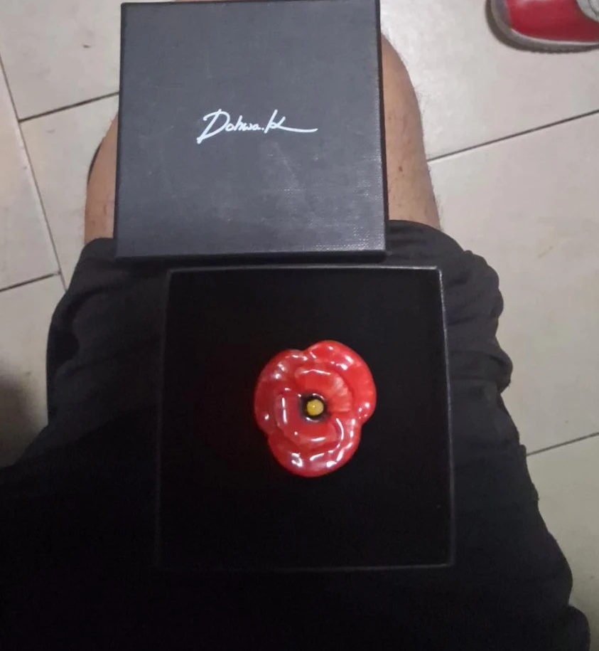 4 Dohwa.K Red Glass Poppy Brooch