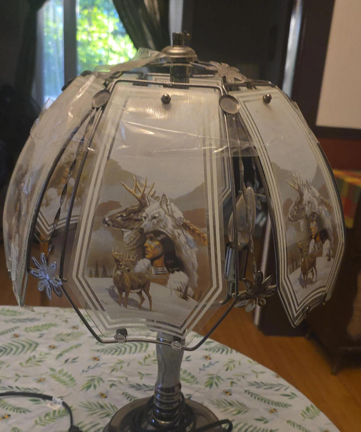 Table Lamp with Native American and Wildlife Art