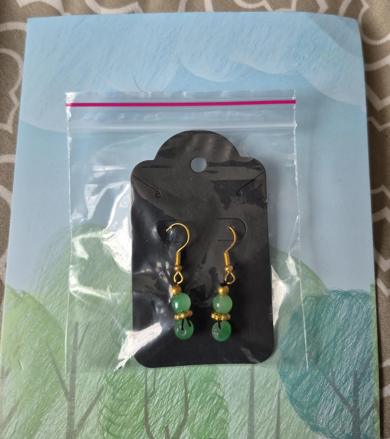 Green Beaded Drop Earrings