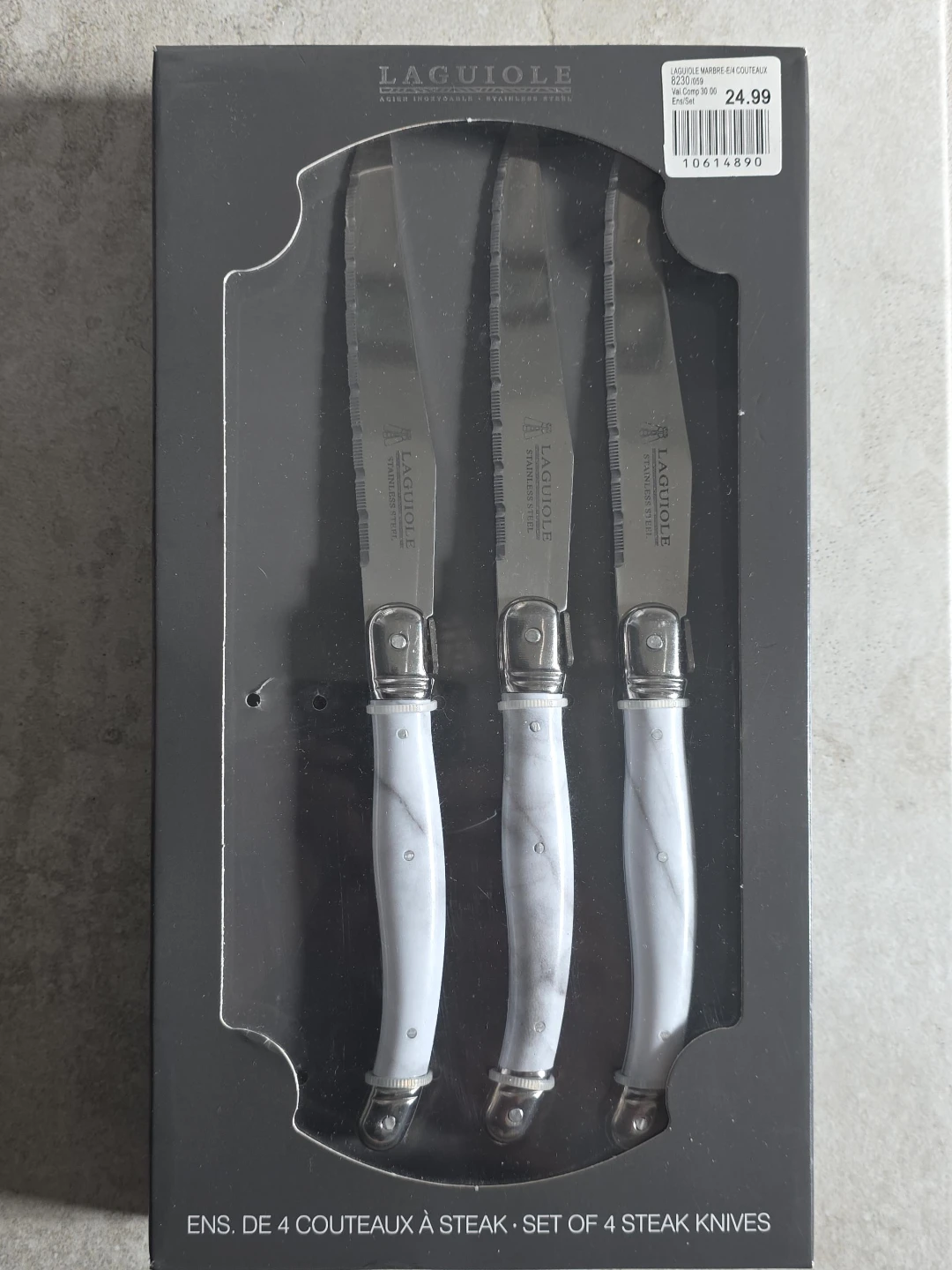LAGUIOLE Set of 3 Steak Knives with Marble Handles