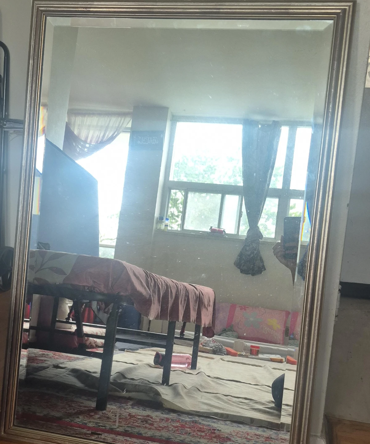 Large Rectangular Wall Mirror with Gold Frame