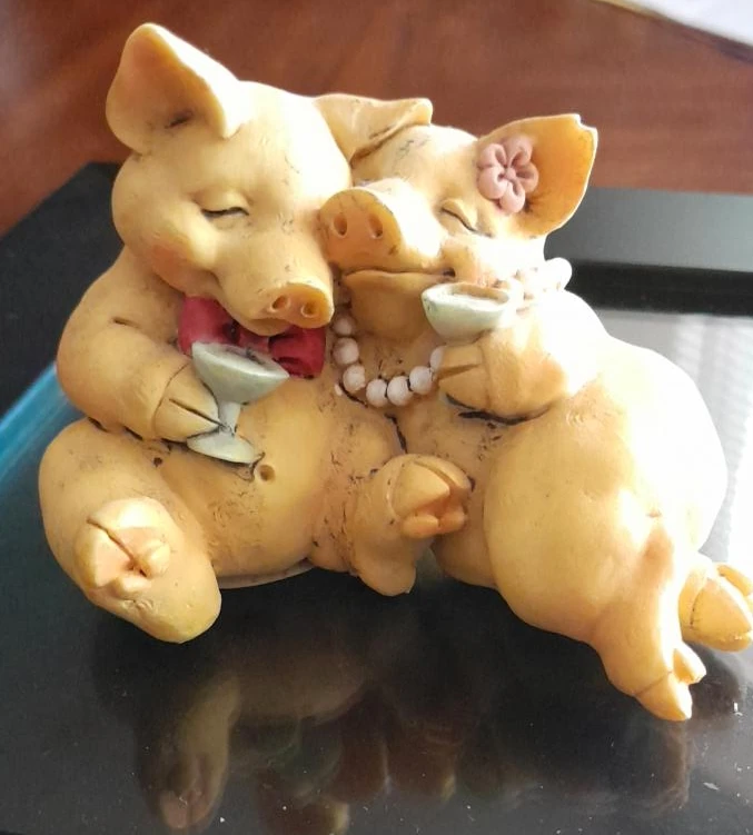 Cute Pig Figurine Couple "TOGETHER FOREVER"