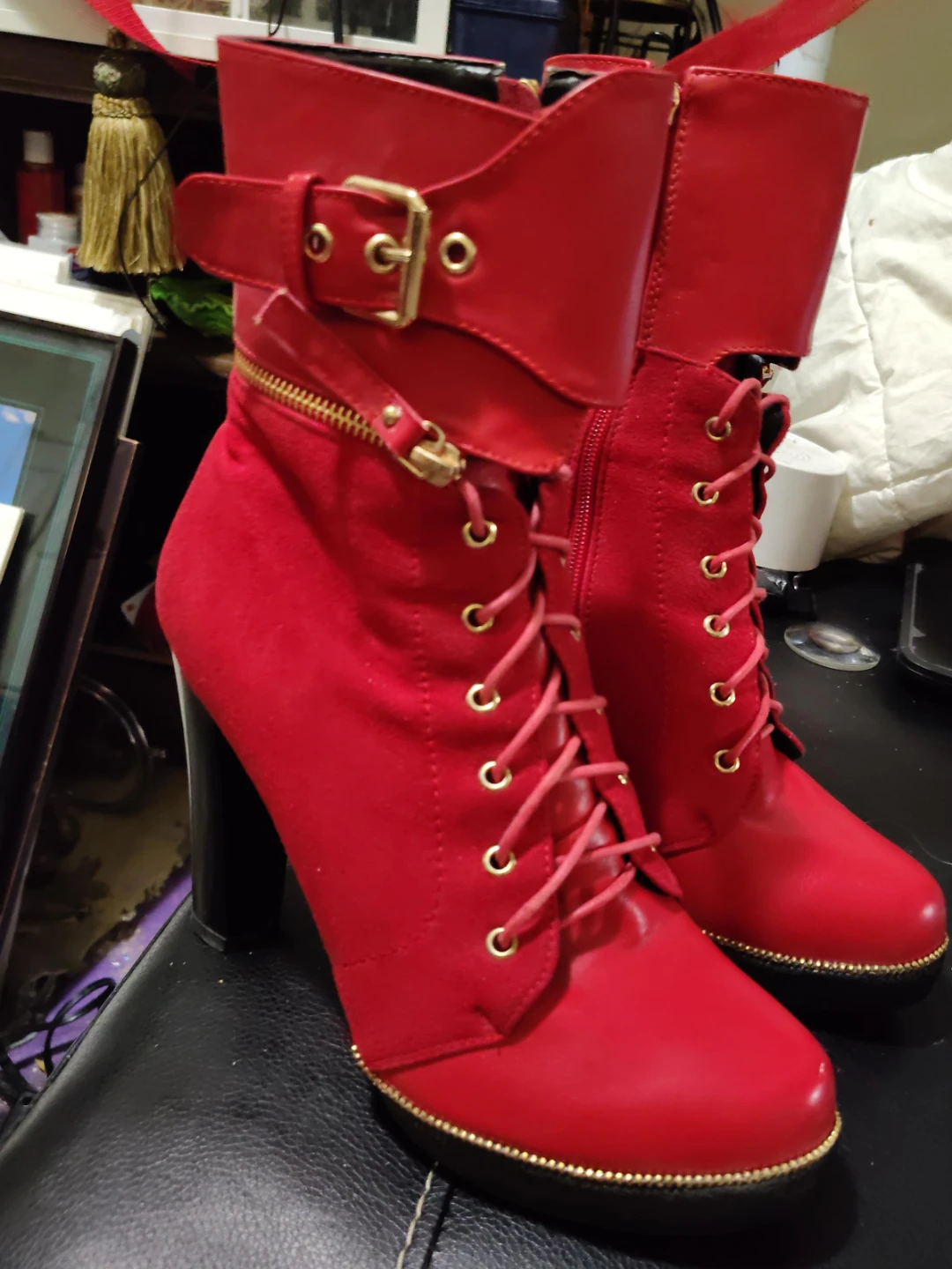 Red Lace-up Platform Boots