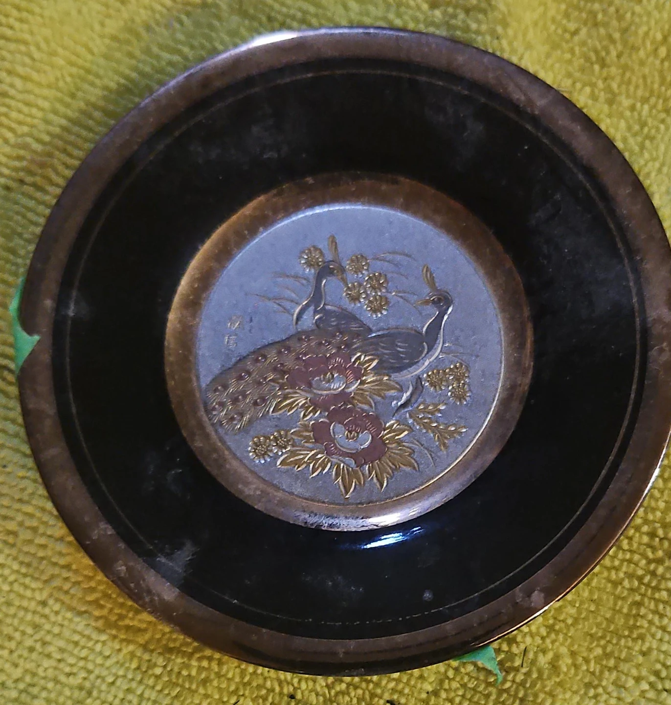 The Art of Chokin Peacock Trinket Dish