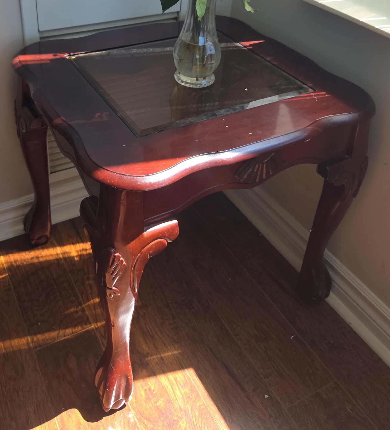 Wooden End Table with Glass Top