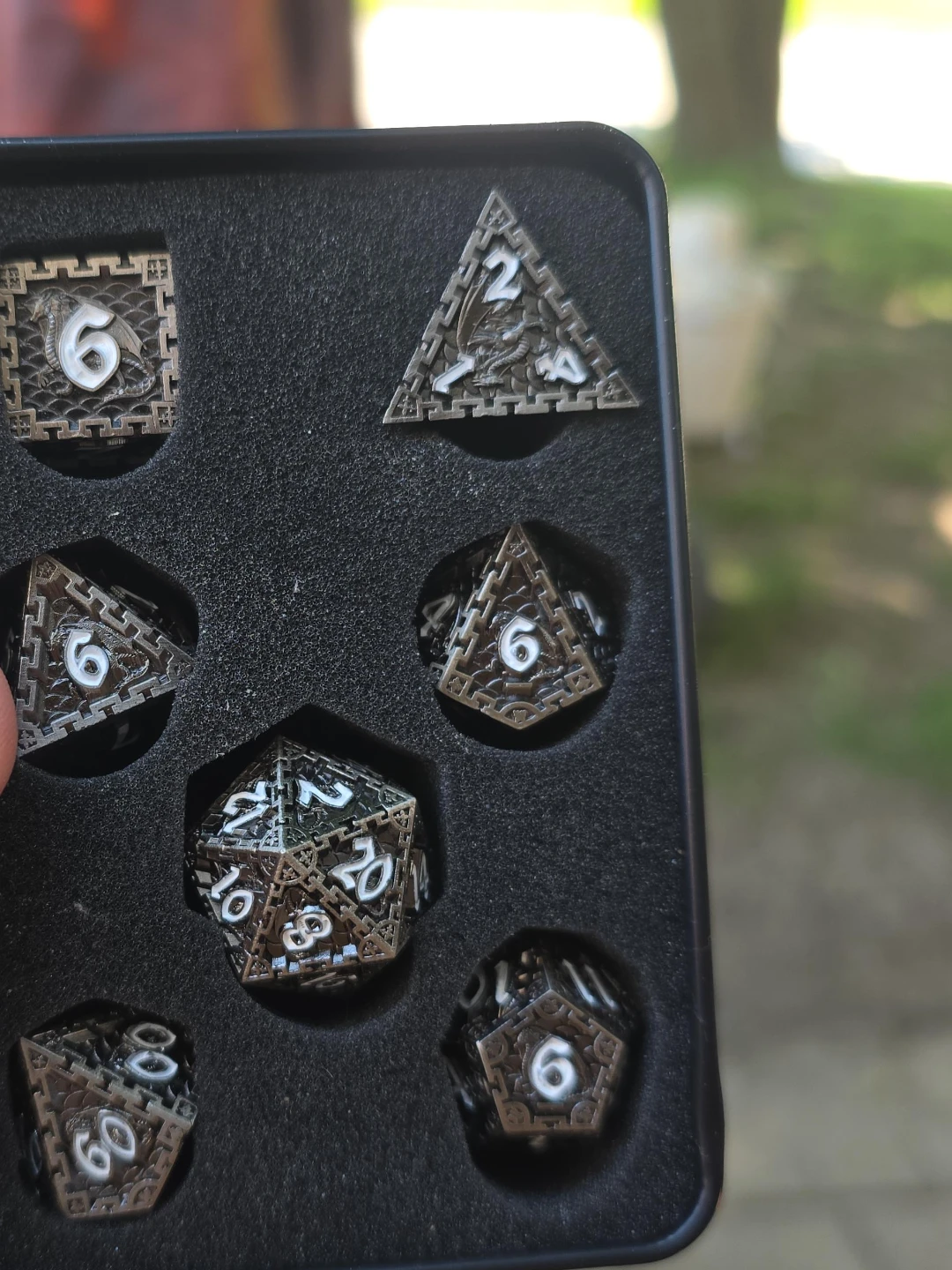 Metal Dice Set with Dragon Engraving