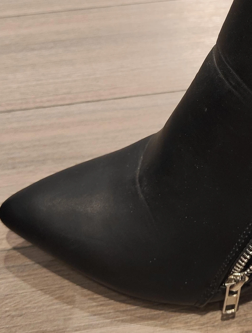 Black Faux Leather Pointed Toe Ankle Boots - Size 8