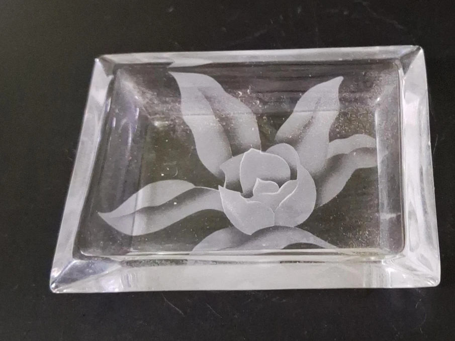 Glass dish with etched floral design