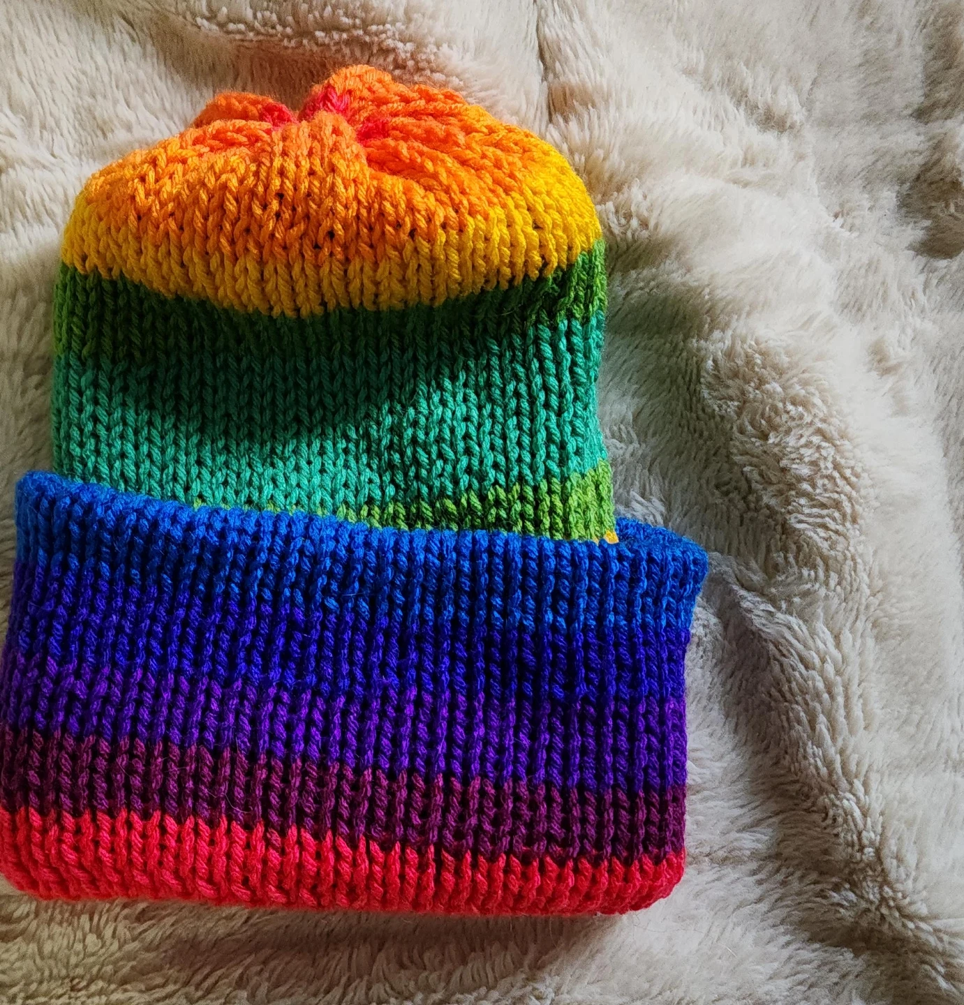 Hand made Rainbow Knitted Beanie Hat