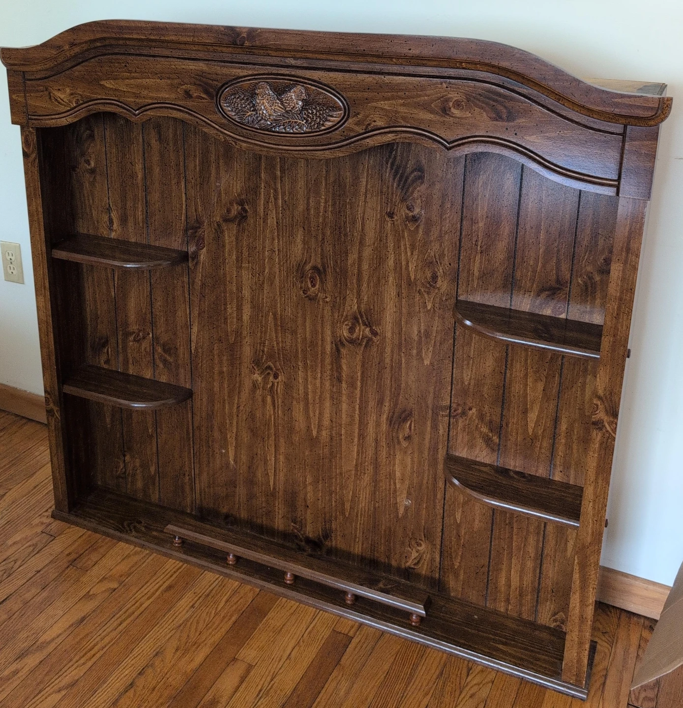 Wooden Wall Shelf with Coat Hooks