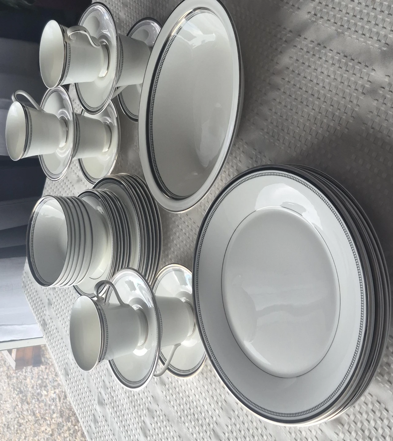 White Bone China Dinnerware Set with Bkack and white Trim