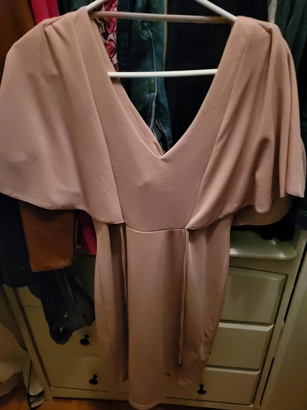 Women's Nude Flutter Sleeve V-Neck Dress