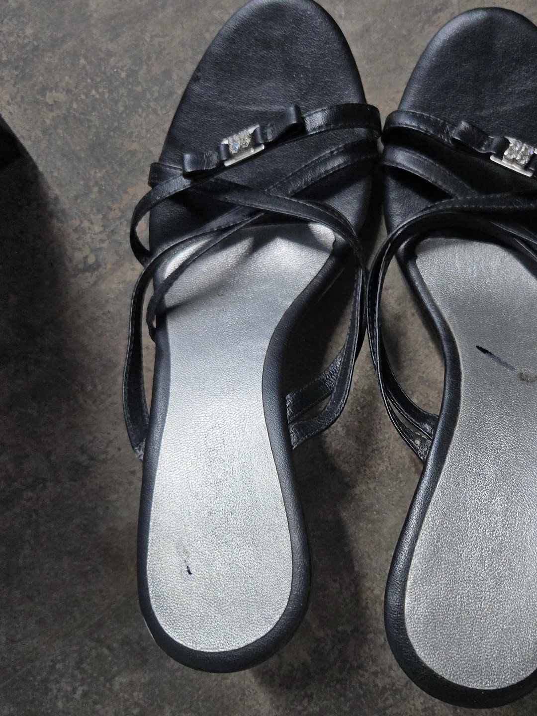 Black wedge sandals with embellishments