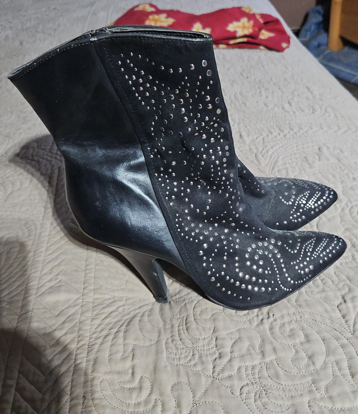Black Studded Heeled Ankle Boots
