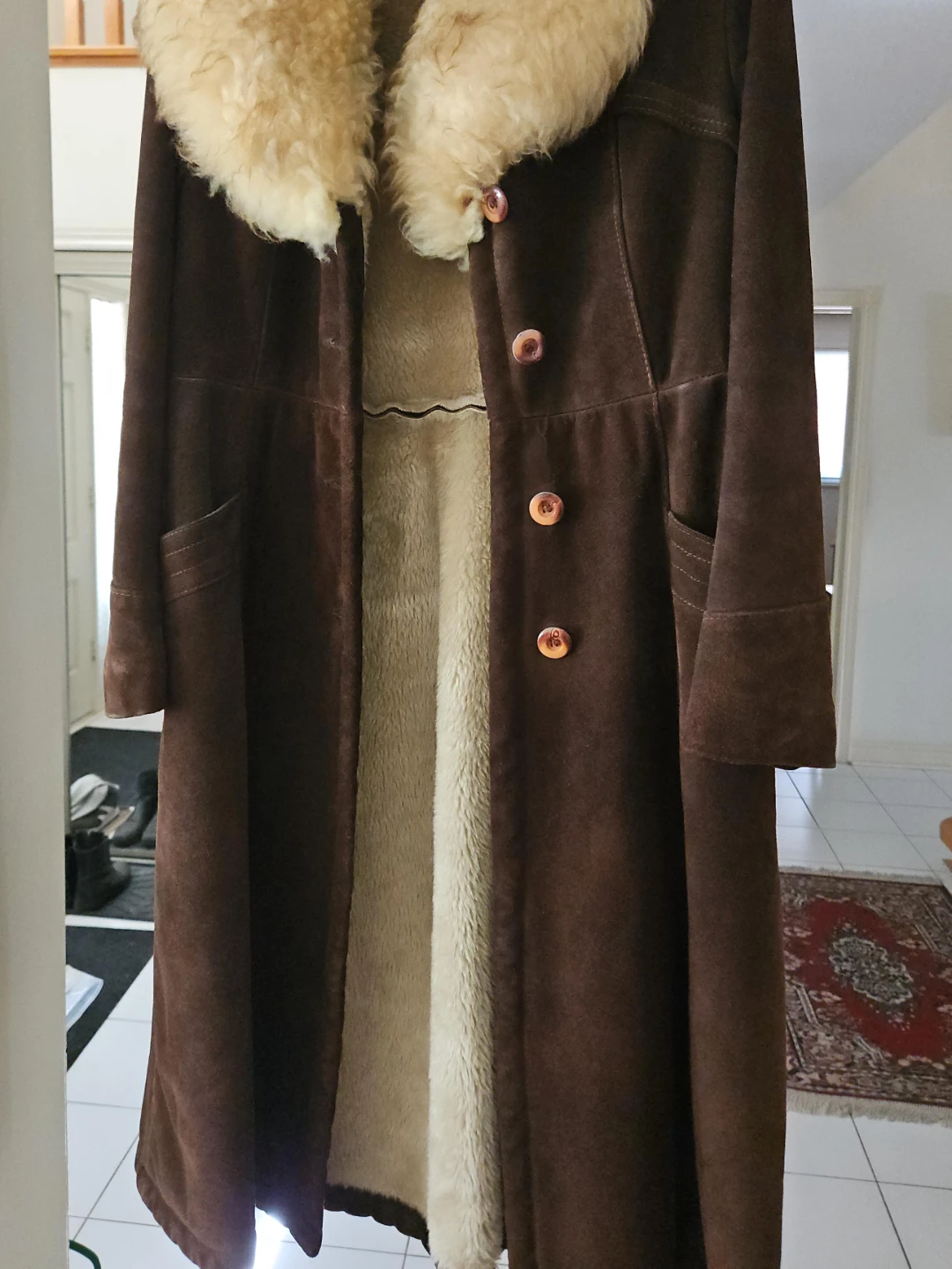 Brown Suede Shearling Lined Coat