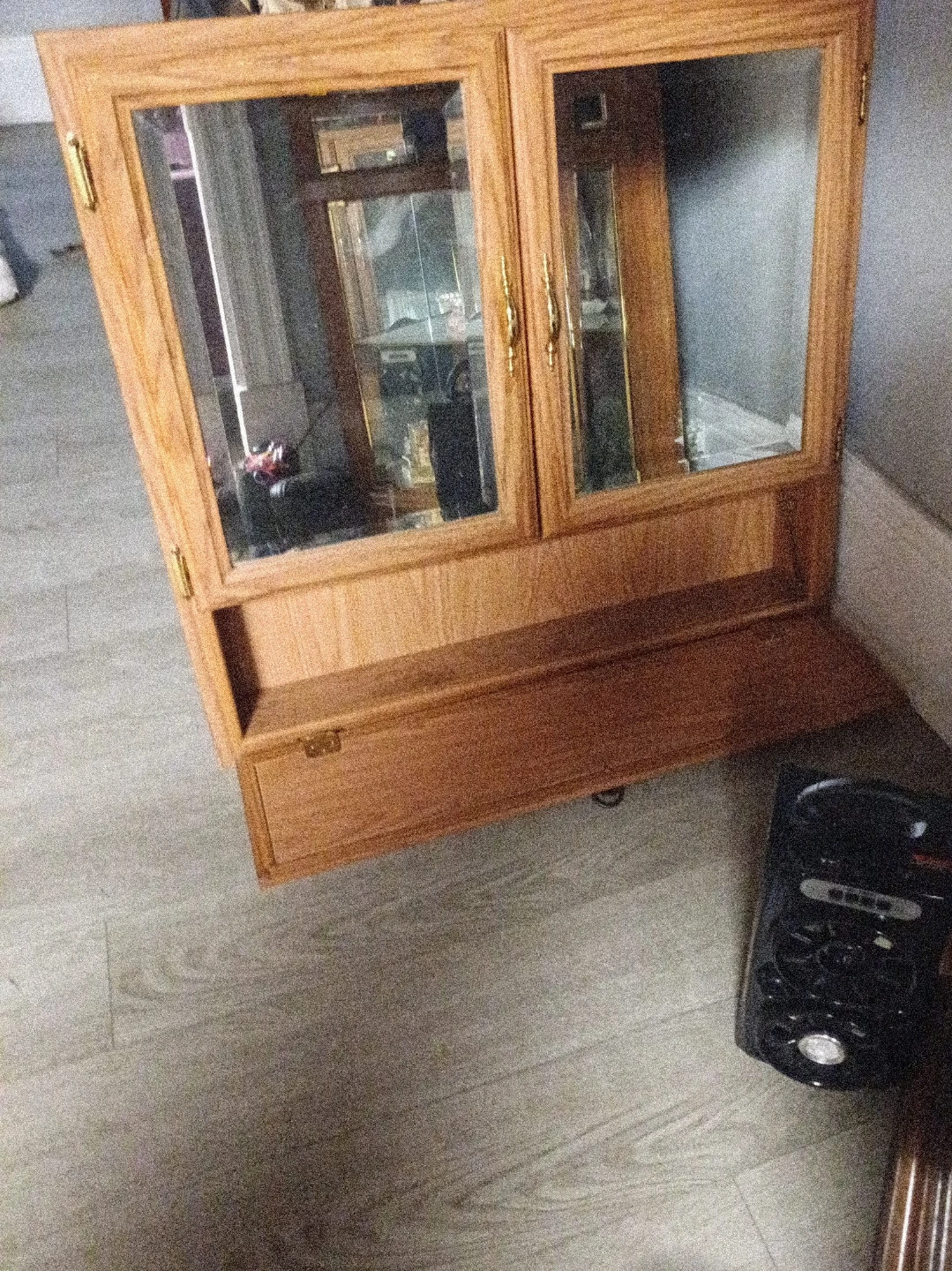 Wooden display cabinet with glass doors