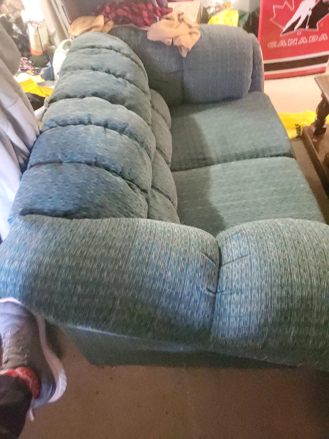 Teal Striped Loveseat Couch
