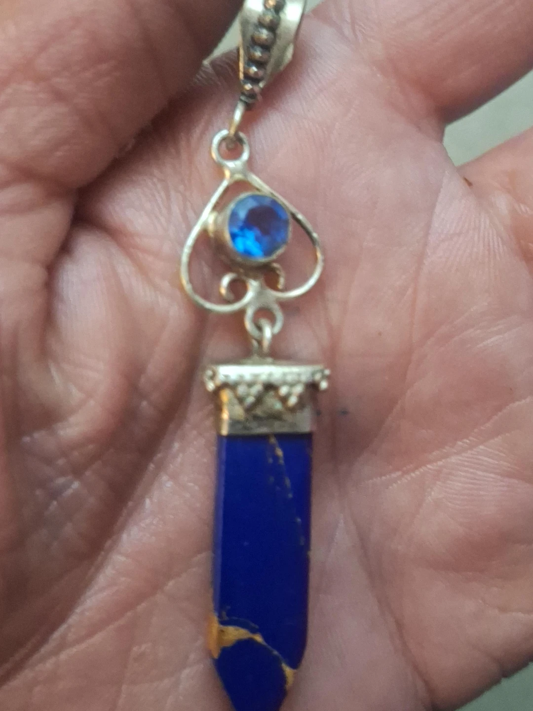 Blue Jasper Stone Pendant Necklace with Silver Accent