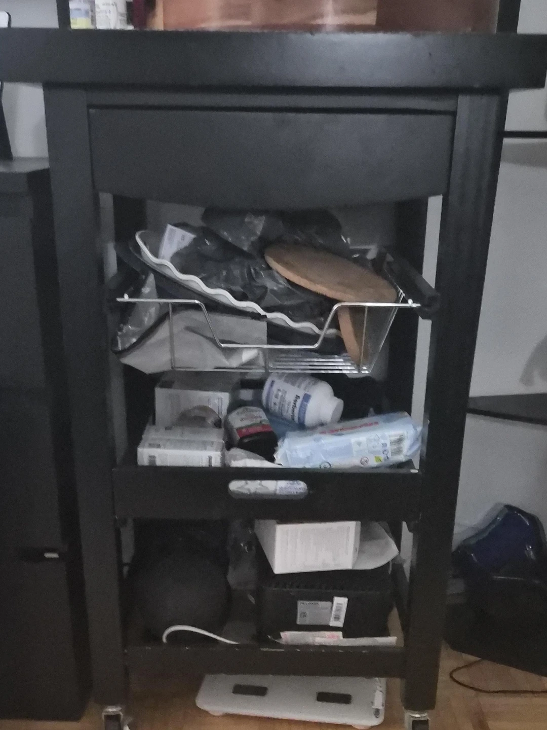 Black Kitchen Cart with Drawer and Shelves