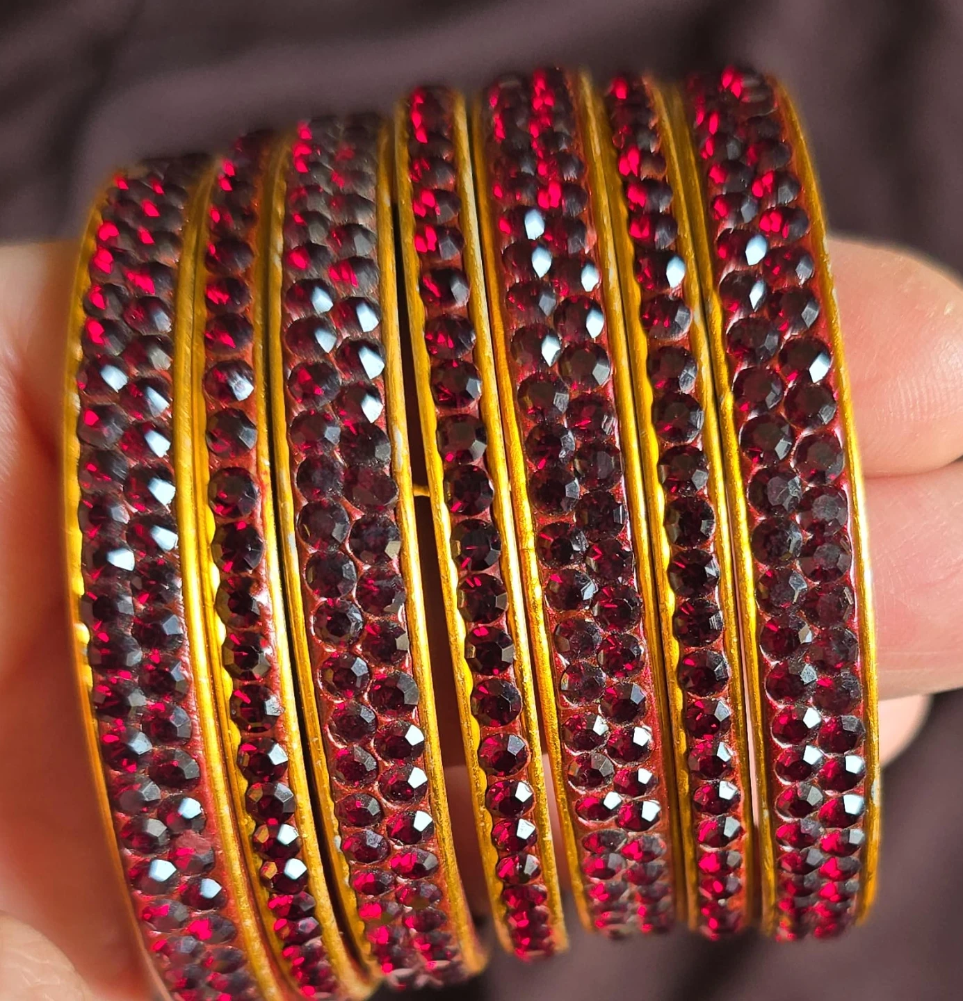 Set of 7 Red Rhinestone Bangle Bracelets