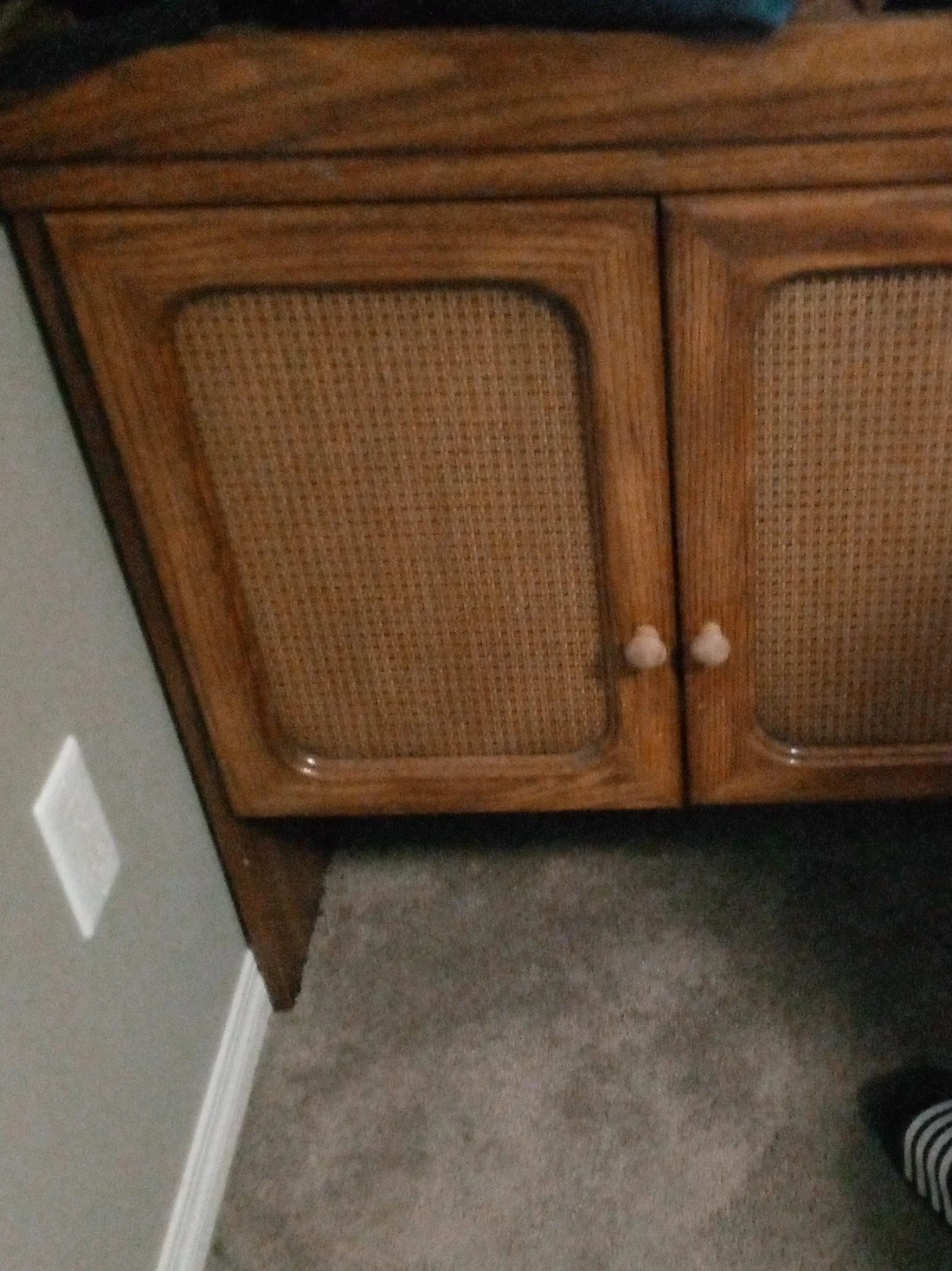 Vintage Wood Cabinet with Woven Doors