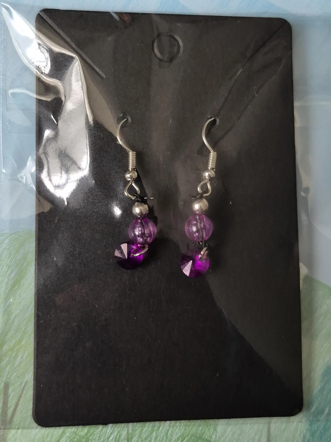 Purple Beaded Dangle Earrings