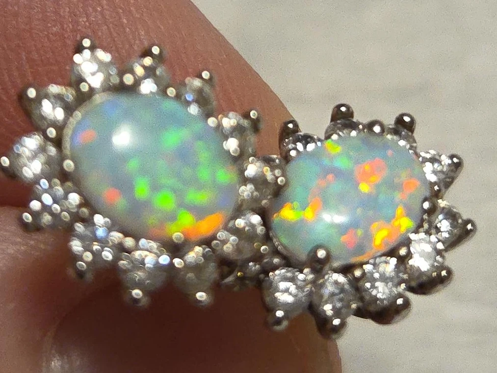 Opal and Cubic Zirconia Stud Earrings