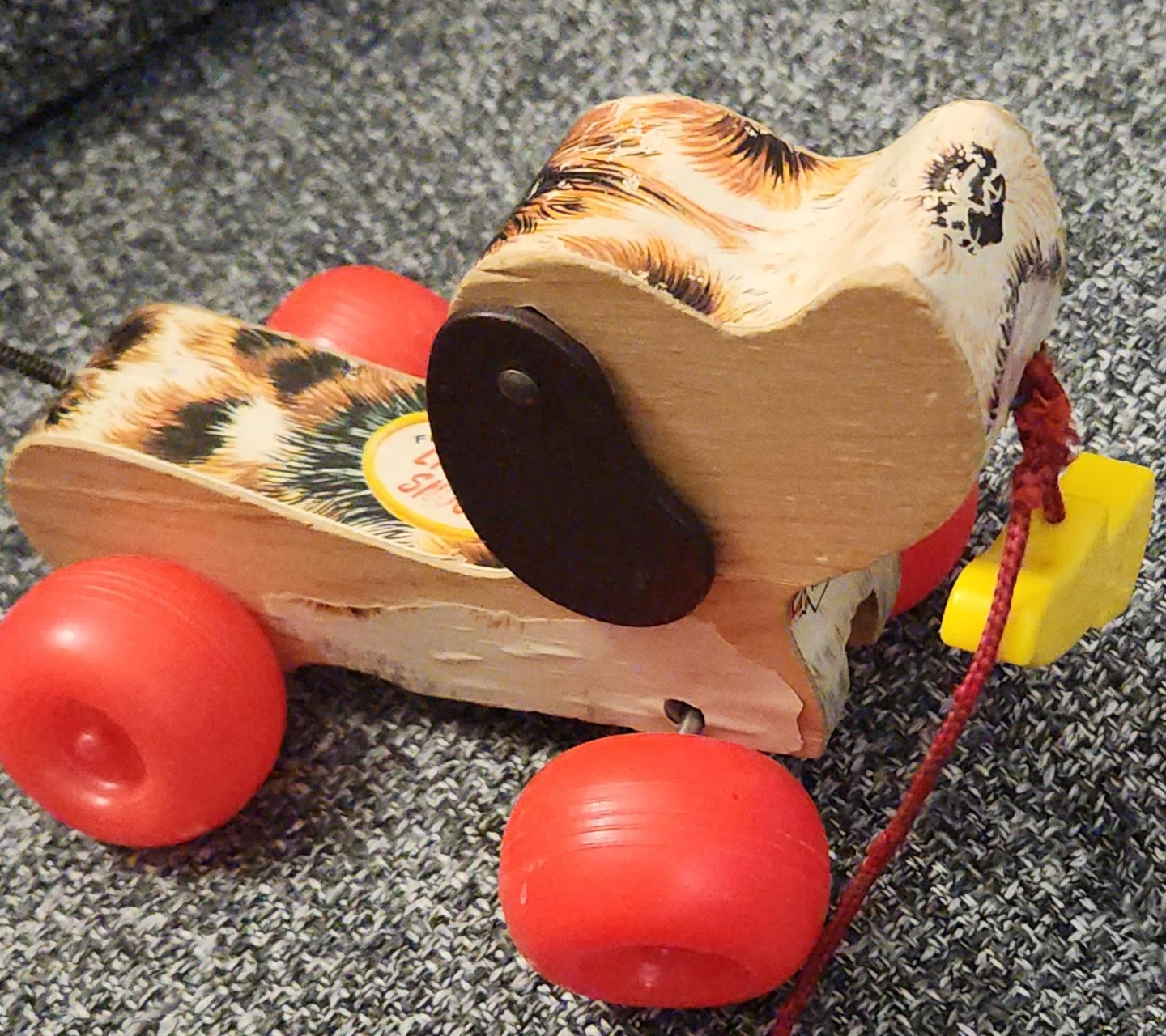 Original Fisher Price Vintage Wooden Pull Toy Dog