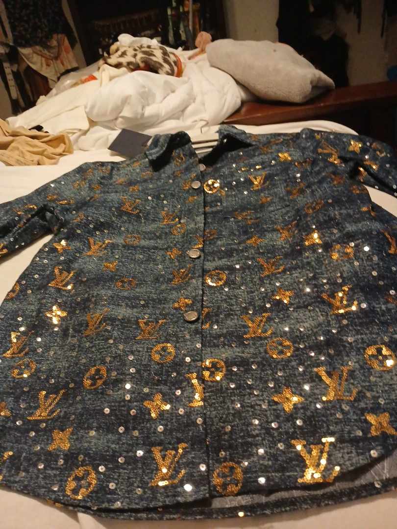 Denim Jacket with Gold LV Monogram & Sequins