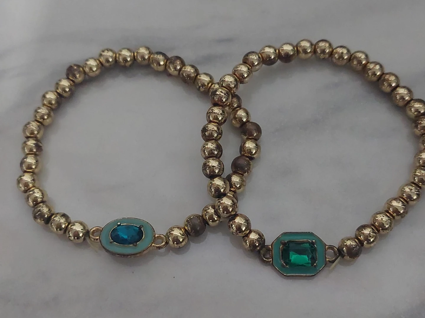 Gold Beaded Bracelets with Gemstones