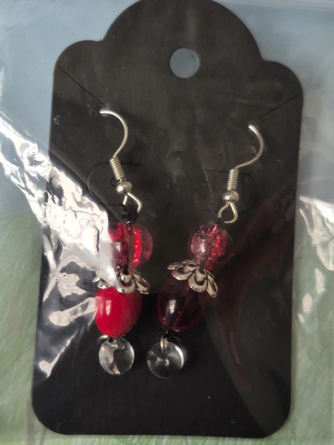 Red Bead Dangle Earrings